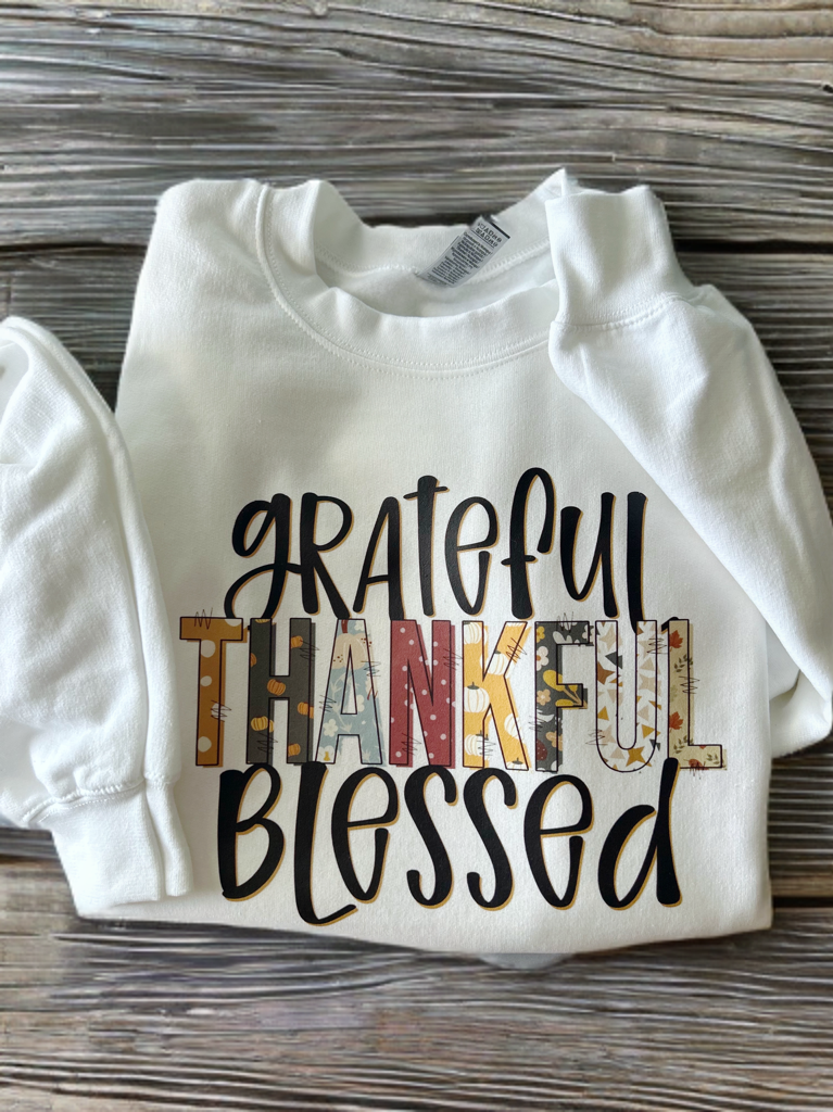 Grateful Thankful Blessed Crewneck & Tee