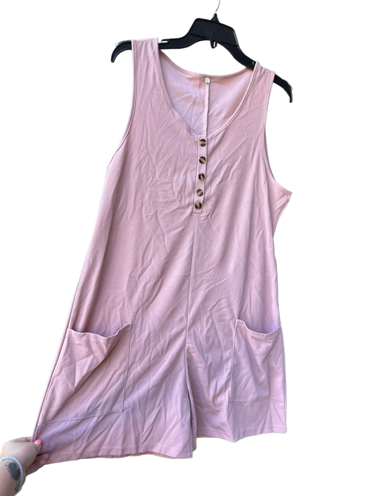 Pink Ribbed Short Romper with Pockets