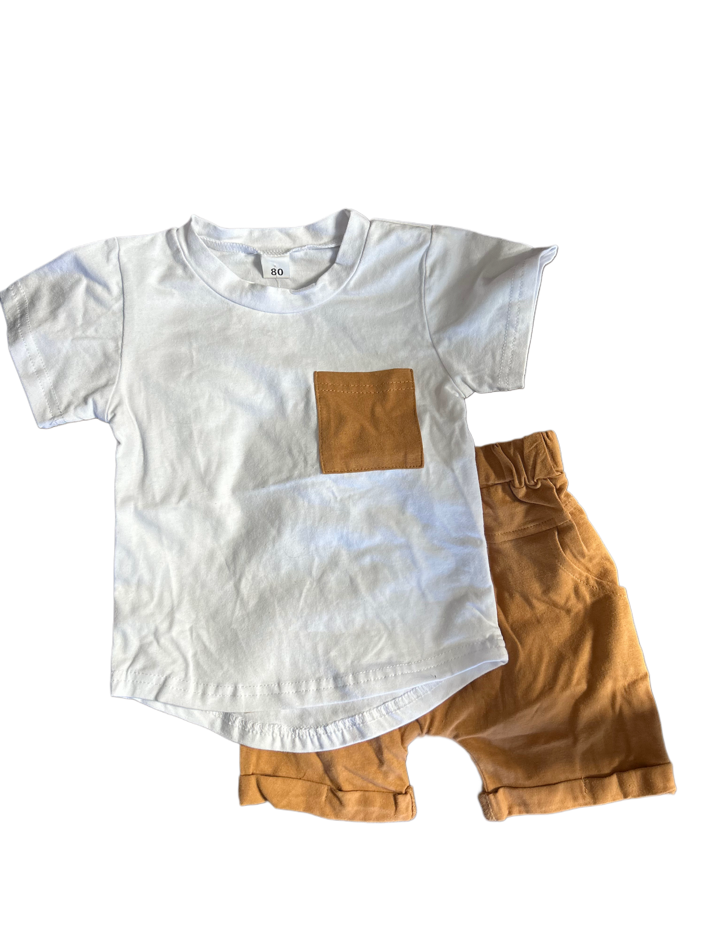 Brown Pocket Tee Shorts Set