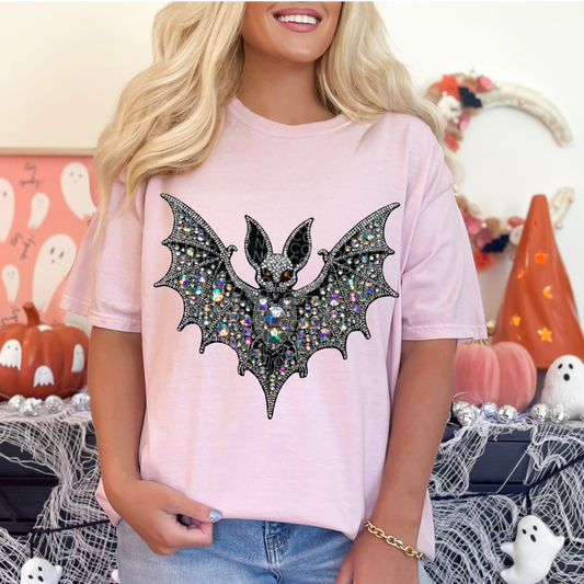 Faux Rhinestone Spooky Bat Patch  Comfort Colors Tee