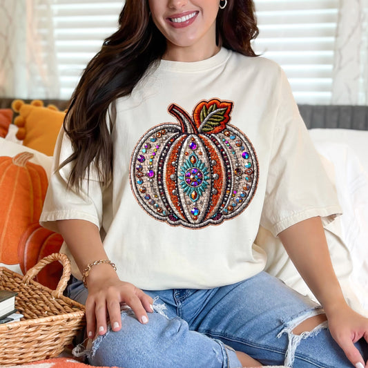 Jeweled Pumpkin faux embelishment Tshirt