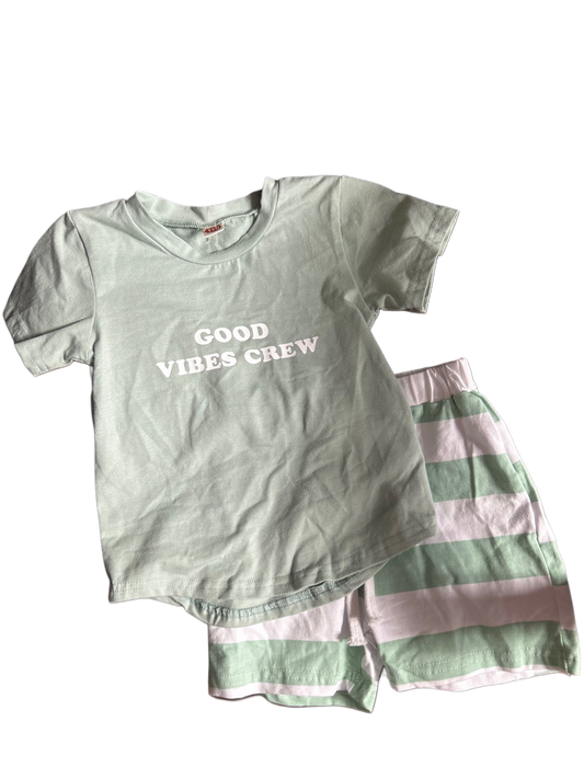 Good Vibes Crew Shorts Set Size 2/3t