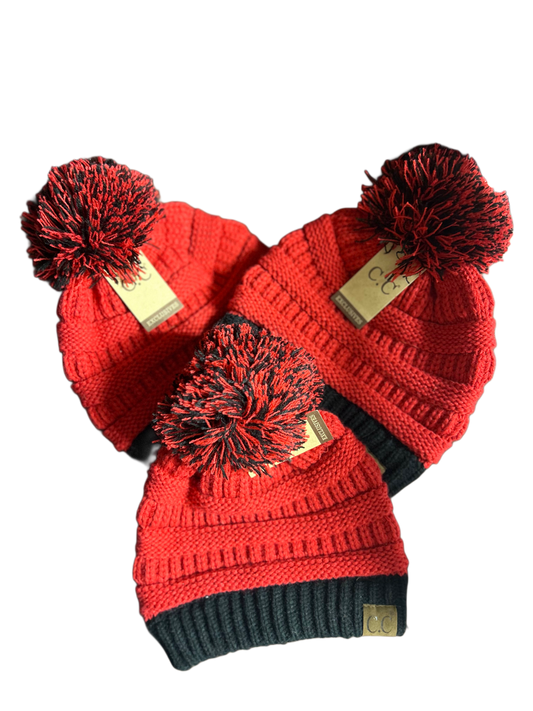 Game Day Red and Black PomPom CC Beanies