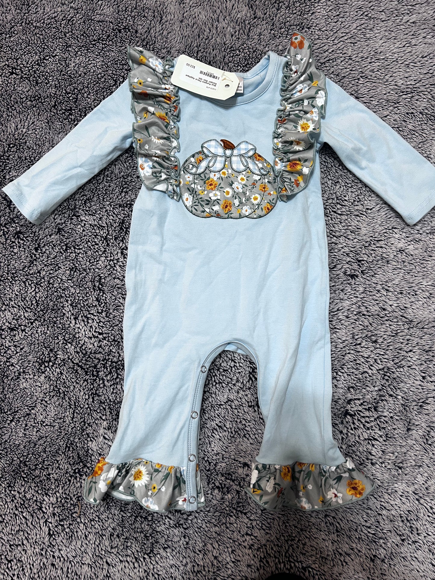 Blue Pumpkin Floral Appliqué Romper