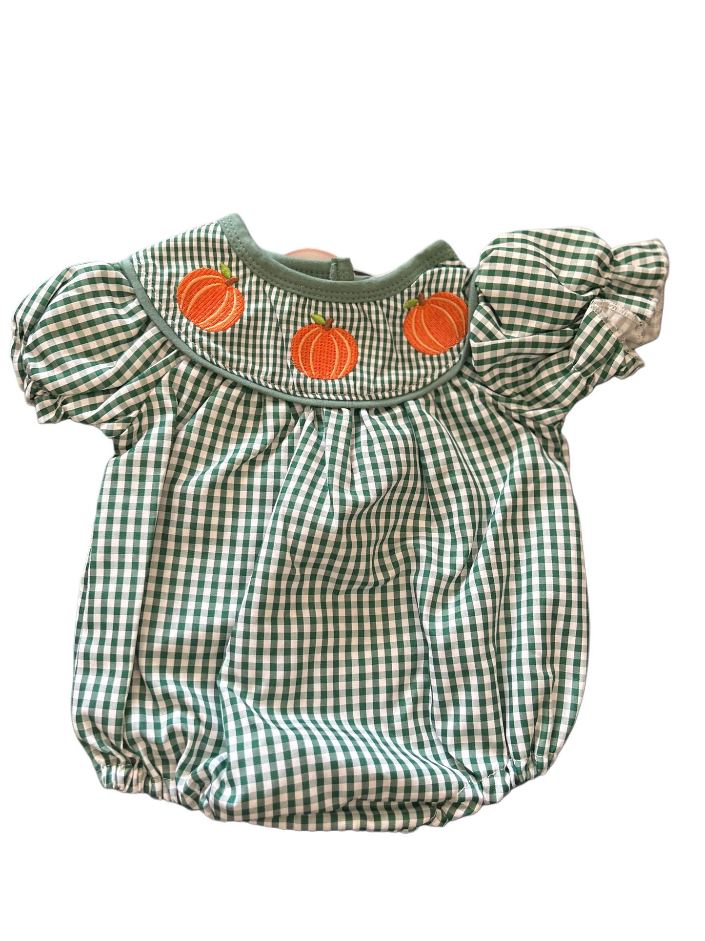 Pumpkin Gingham Embroidered Bubble size NEWBORN