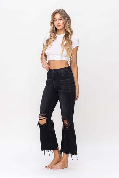 Vervet by Flying Monkey Vintage Ultra High Waist Distressed Crop Flare Jeans