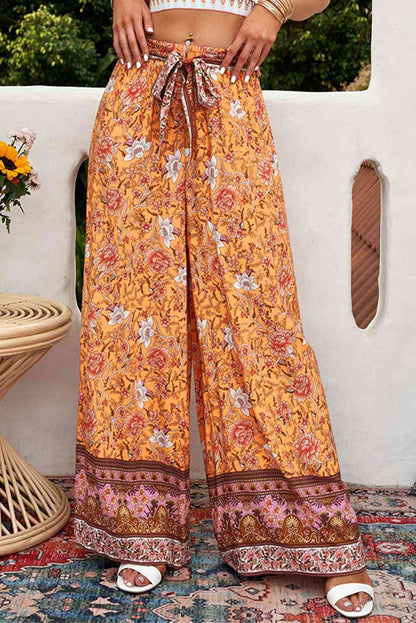 Bohemian Tie Waist Palazzo Pants