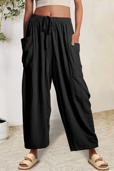 Full Size Pocketed Drawstring Wide Leg Pants