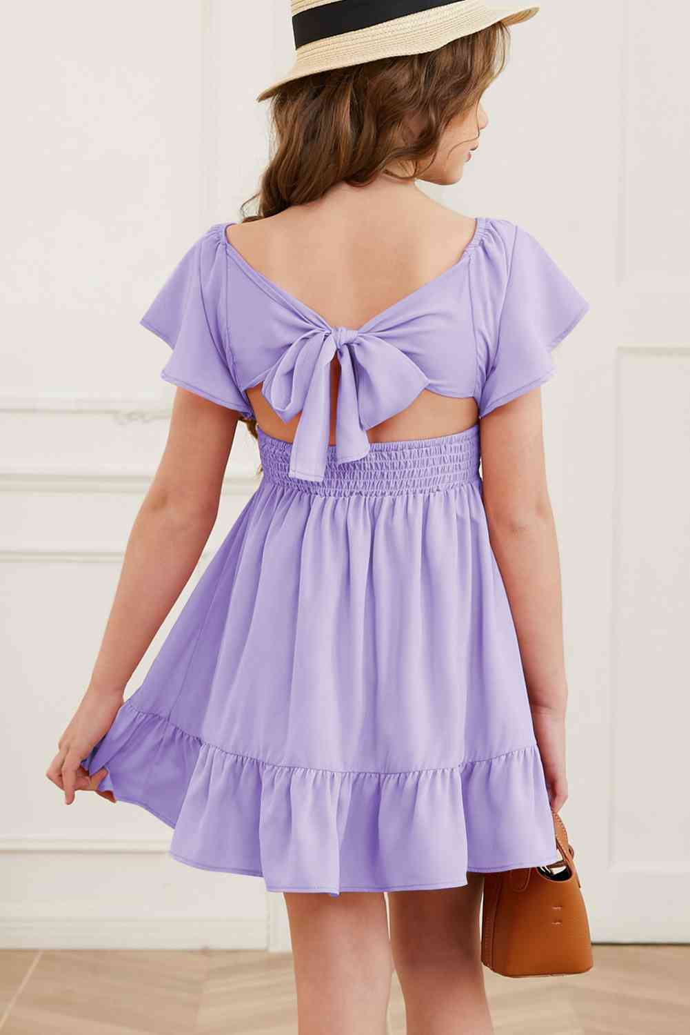 YOUTH Ruffle Hem Tie-Back Flutter Sleeve Dress