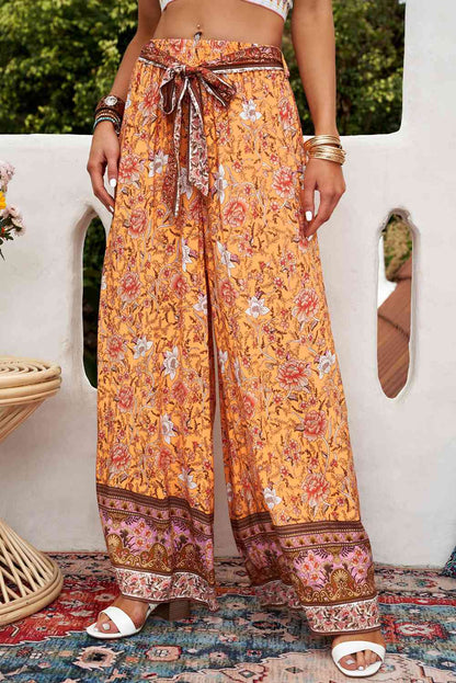 Bohemian Tie Waist Palazzo Pants