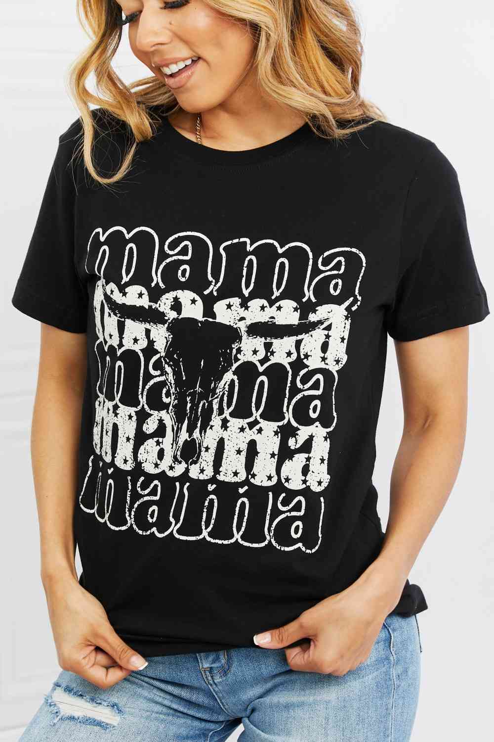 Skull Mama Full Size Graphic Tee in Black