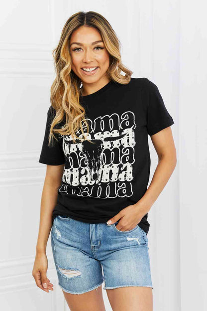 Skull Mama Full Size Graphic Tee in Black