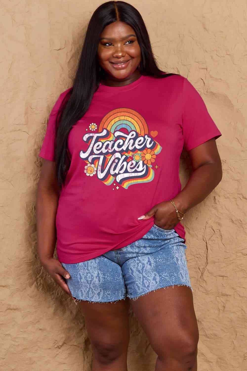 TEACHER VIBES Graphic Cotton T-Shirt