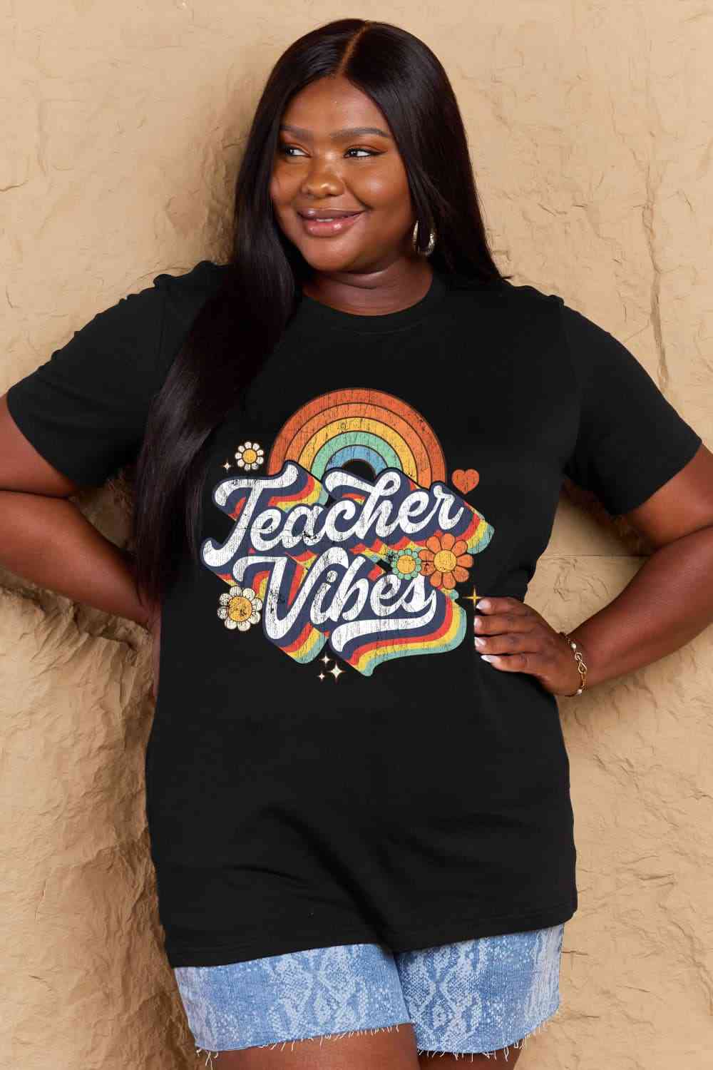 TEACHER VIBES Graphic Cotton T-Shirt