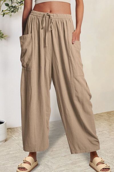 Full Size Pocketed Drawstring Wide Leg Pants