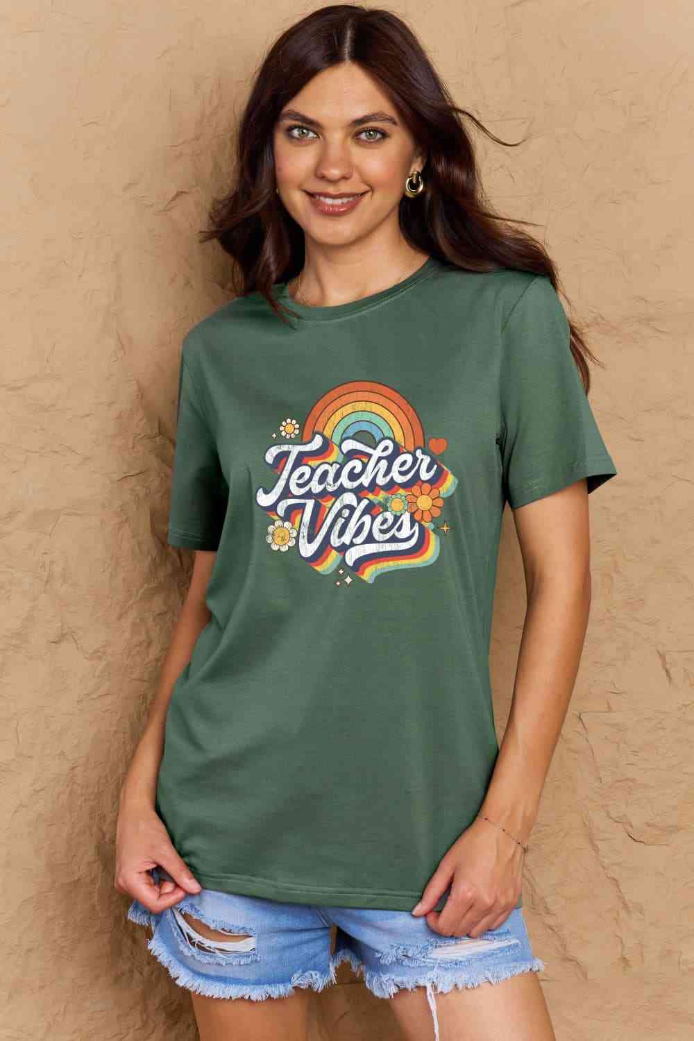 TEACHER VIBES Graphic Cotton T-Shirt