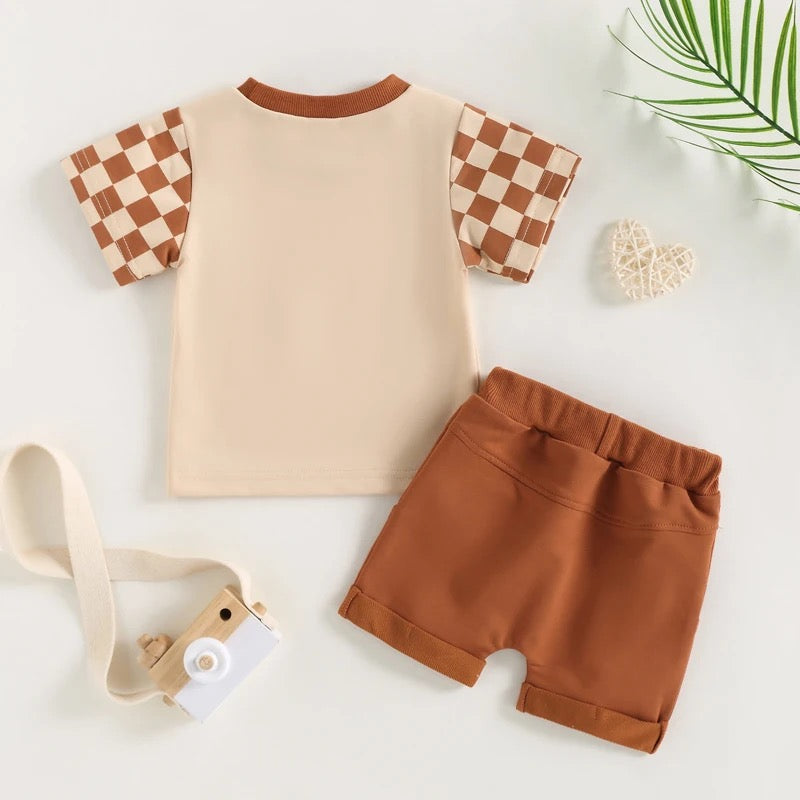 Rust Checkered Sleeves Boy Shorts Set