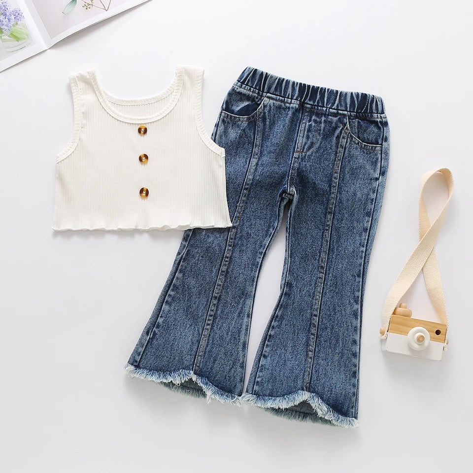 White Crop Top w/ Denim Bells