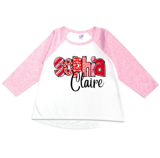 Valentines Doodle Letter Name Tees