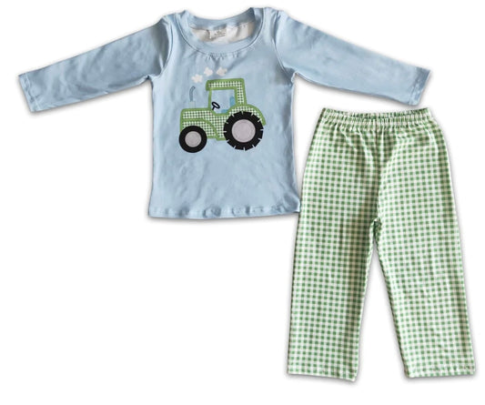 Tractor Plaid Boy Set