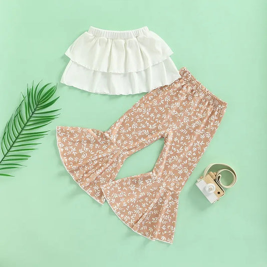 White Ruffle Top w/ Floral Bells