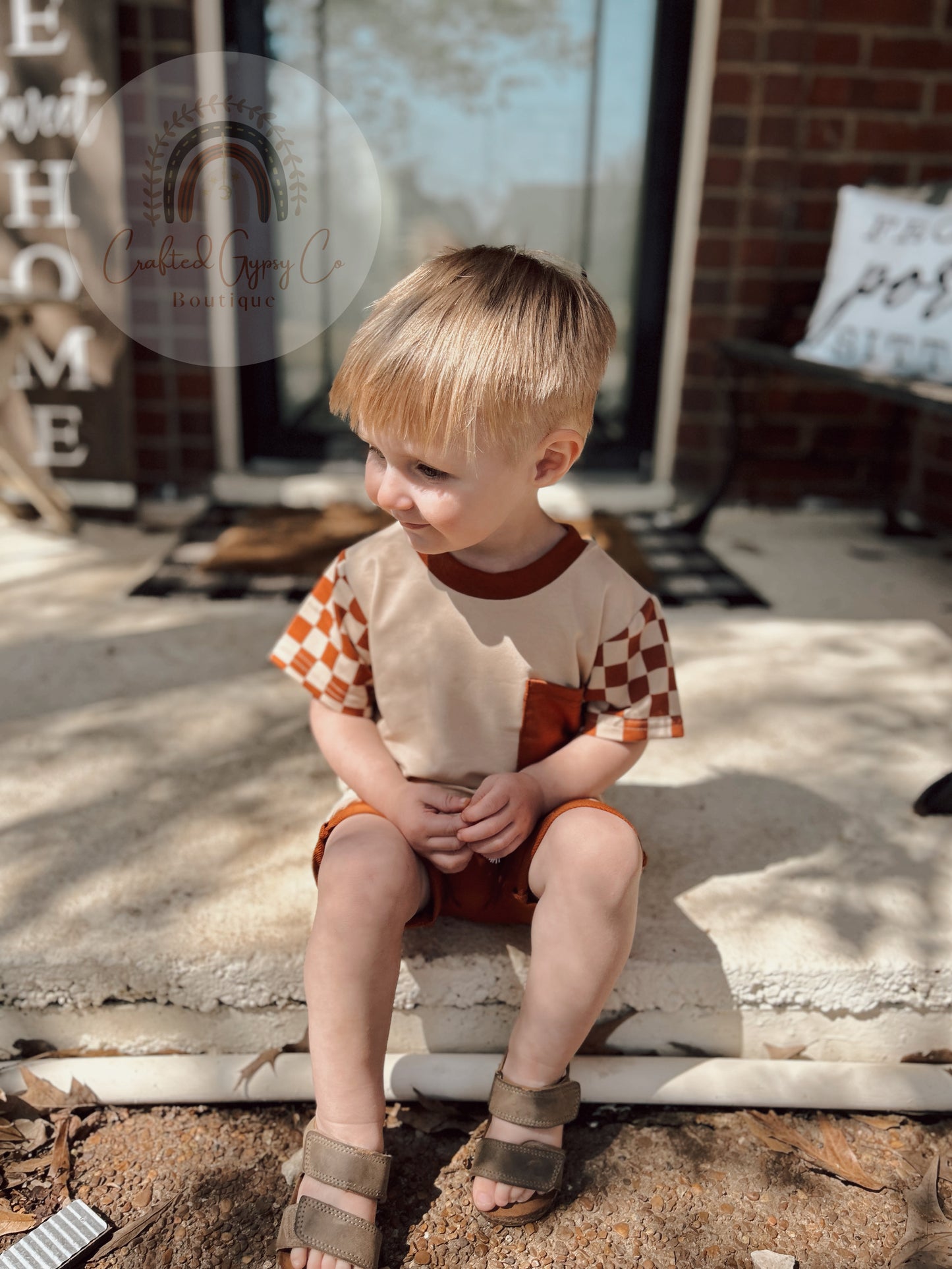 Rust Checkered Sleeves Boy Shorts Set